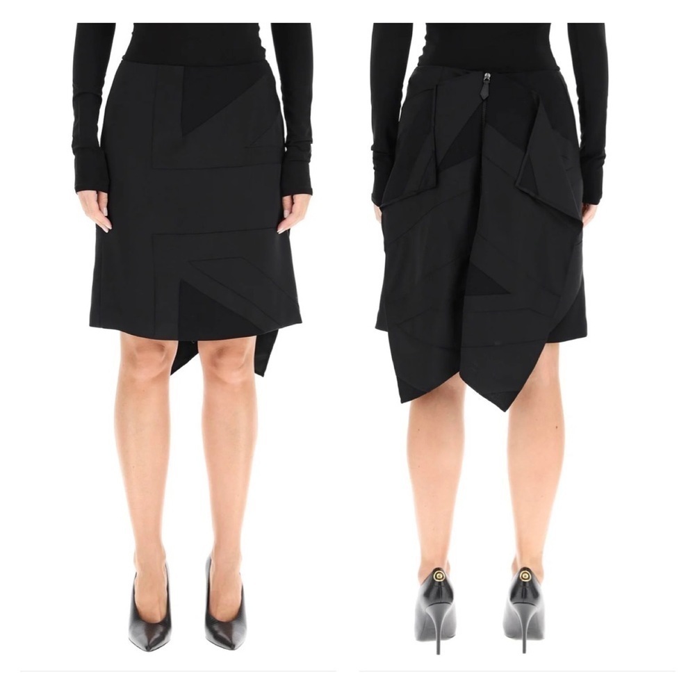 Burberry Drape Flag Intarsia Satin Skirt in Black UK 4 (US 2) (0061)